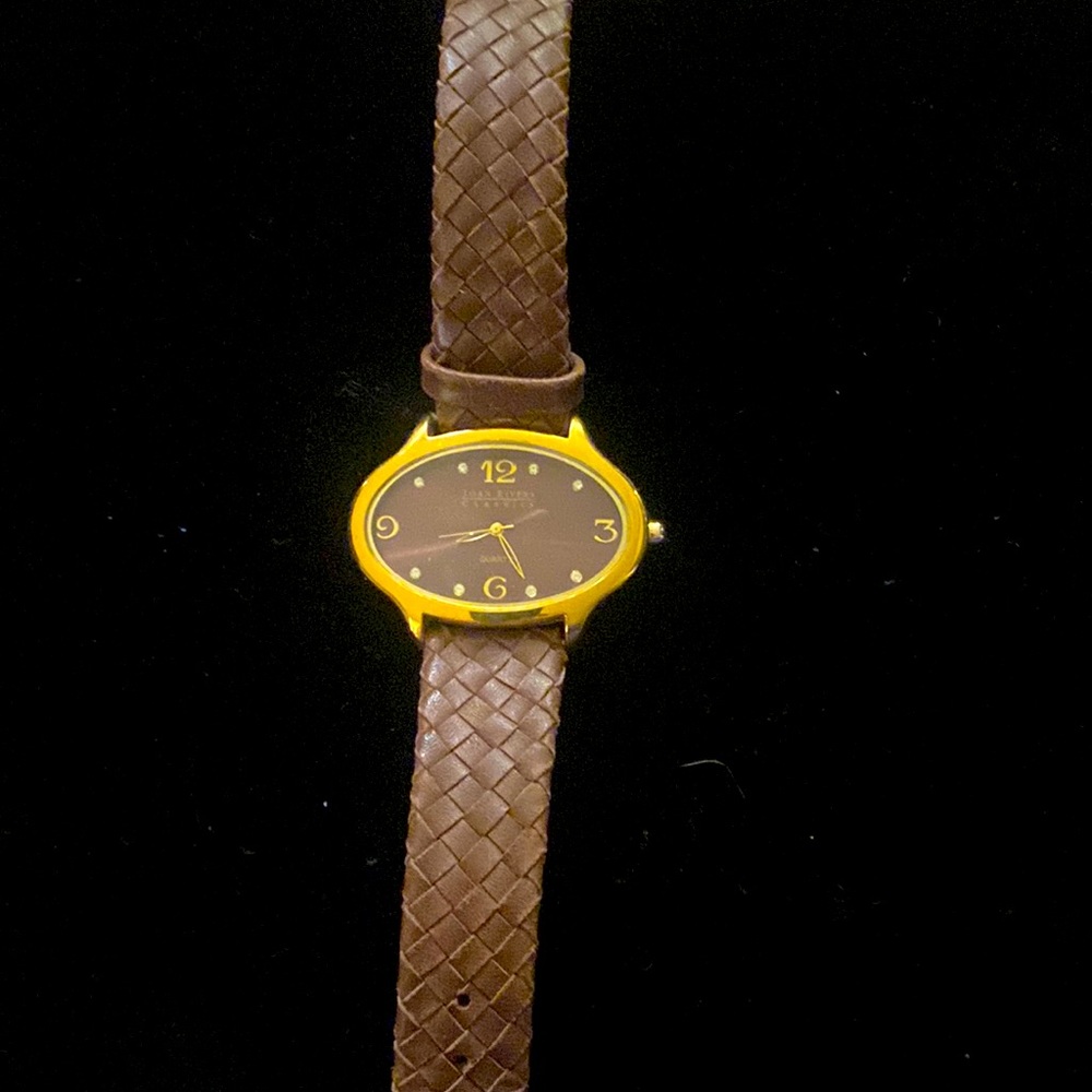 Joan Rivers Signature braided brown leather watch